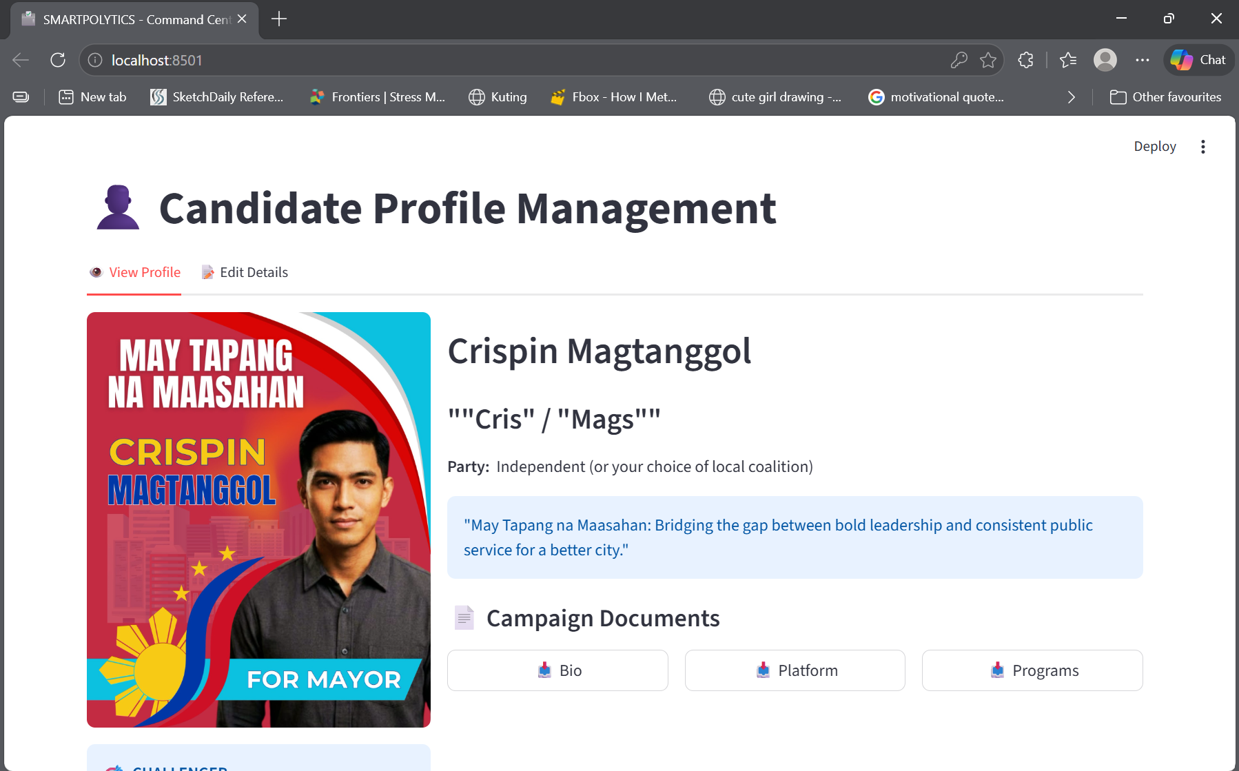 Main Candidate Profile Dashboard