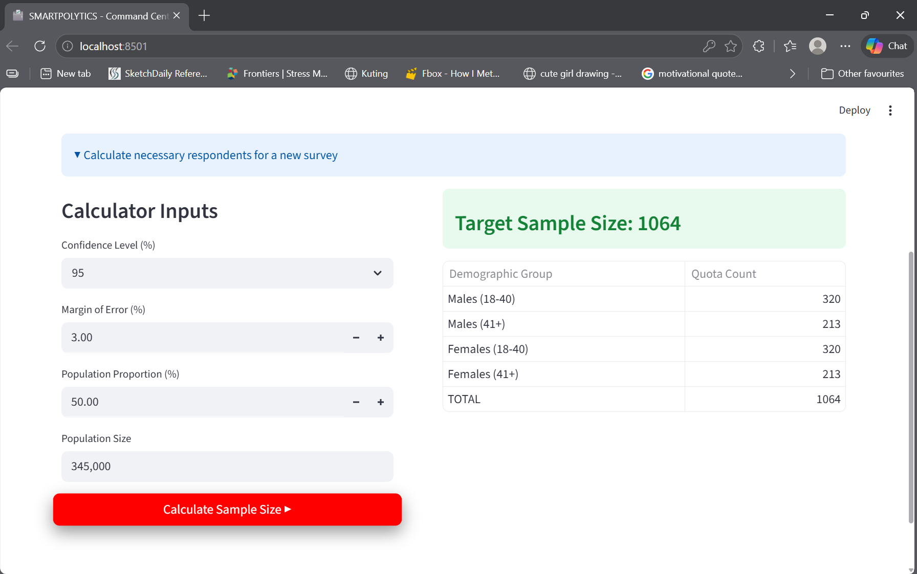 Survey Calculator Results
